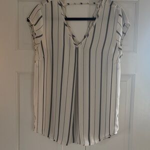 Halogen White V-Neck Striped Blouse